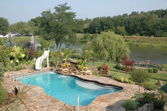 Gunite pool with natural waterfall