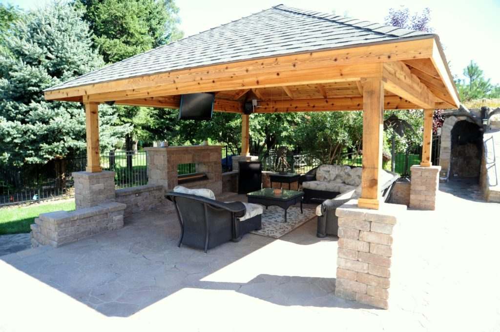 Pavilion with Fireplace designed by All Seasons Pools & Spas, Inc.
