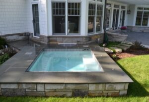 The swimming pool in back yard